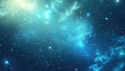light blue and green 2d cartoon template featuring sparkling cosmic stars abstract illustration idea