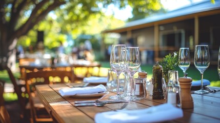 Sticker - A beautifully set outdoor dining table ready for a gathering.