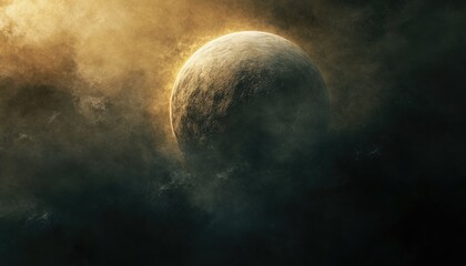 Wall Mural - fantasy illustration of a planet illuminated by intense light from the upper corner set against a sm