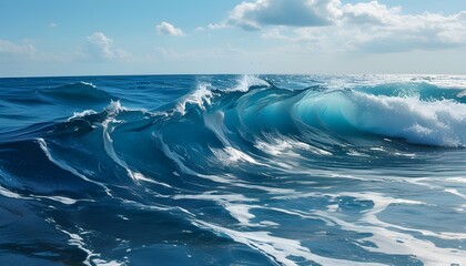 Tranquil marine landscape with gentle waves and a serene ocean horizon under a bright sky