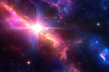 Wall Mural - vibrant star illuminating the depths of space with a colorful lens flare banner 3x1 3d illustration