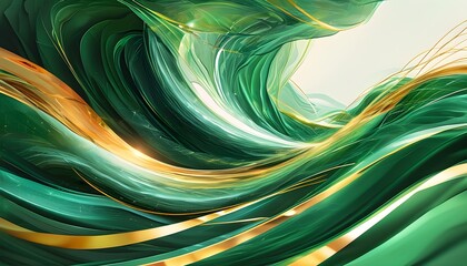 Vibrant Green Abstract Waves: A Modern Digital Illustration of Motion and Energy