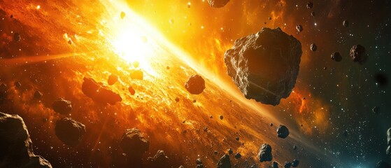 Wall Mural - captivating 3d illustration of a stunning asteroid field set in a cosmic galaxy showcasing dynamic c