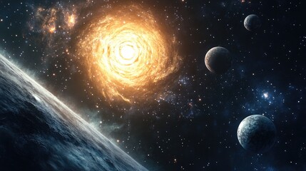 Wall Mural - celestial bodies and galaxies set against a backdrop of open space created through 3d rendering tech