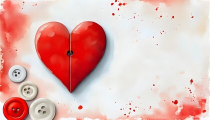 Valentines Day Love Illustration with Watercolor and Acrylic Textures in Soft Red and White Hues