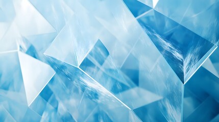 modern abstract blue background design with layers of textured white transparent material in triangle diamond and squares shapes in random geometric pattern.