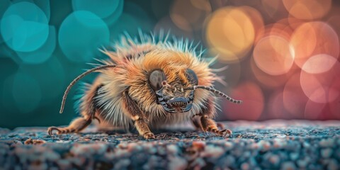 Canvas Print - A close-up of a fuzzy bee with large eyes. AI.