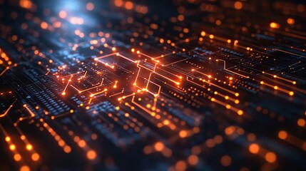 A technology background featuring binary code and circuit lines, illustrating digital growth from bottom to top in an abstract design.