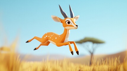 Sticker - A stylized antelope leaps gracefully across a vibrant landscape.