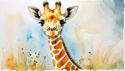 Charming Watercolor Portrait of a Playful Giraffe