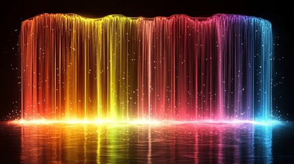 Wall Mural - A vibrant waterfall of light cascading onto a reflective surface, creating an ethereal and mesmerizing display of colors.