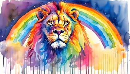 Vibrant Rainbow Lion in Exquisite Watercolor Style