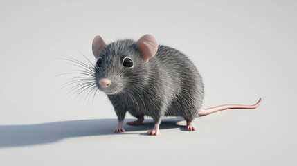 Sticker - A realistic 3D rendering of a cute gray mouse with large eyes and prominent ears.