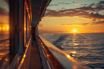 Wall Mural - on a cruise. luxury ship sailing to port at sunset in caribbean sea