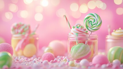 Canvas Print - Colorful sweets in jars with a pastel background, evoking a playful and festive mood.