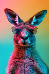 Wall Mural - a kangaroo wearing sunglasses in front of a colorful background	