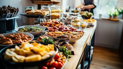 Canvas Print - A buffet spread featuring various dishes and ingredients for a gathering or celebration.