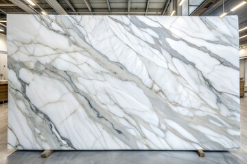 Canvas Print - White marble slab with grey veins close-up texture