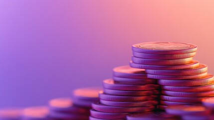 Wall Mural - A stack of coins arranged in a pyramid against a gradient background.