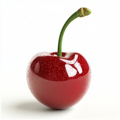 Poster - A shiny red cherry stands out with its glossy surface. The small stem adds charm. Perfect for food-related designs, digital art, or healthy lifestyle visuals. AI