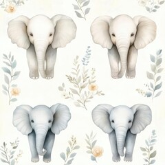 Charming illustration of adorable elephants with floral accents, perfect for nursery decor or children's themes.