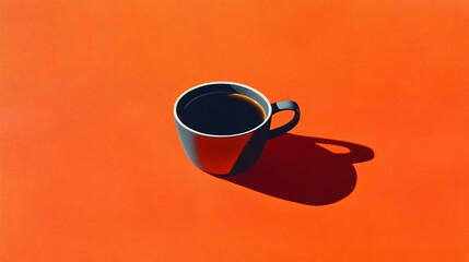 Wall Mural - A cup of coffee with a shadow on an orange background.