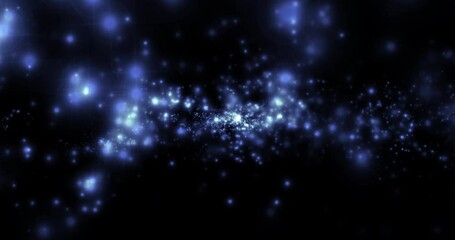 A swarm of chaotically flying blue particles. Abstract animation.