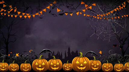 Wall Mural - halloween background with pumpkins, ai generated