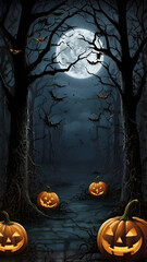 Wall Mural - halloween background with pumpkin and bats, ai generated