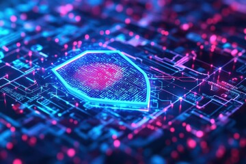 Poster - Network security concept, firewall and shield, 3D illustration