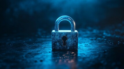 an illuminated padlock on a taxtured blue background representing digital security concept generative ai 