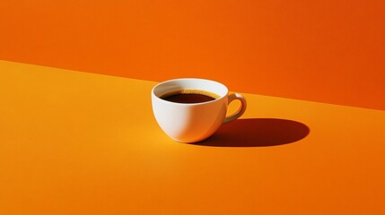 Wall Mural - A white cup of coffee on a bright orange background.