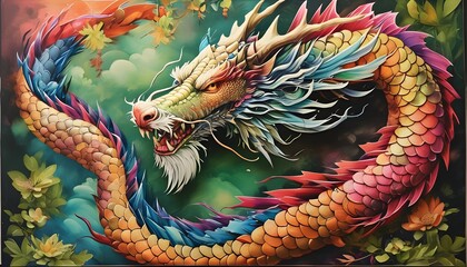 Wall Mural - Majestic dragon coloring page with intricate designs and captivating details for creative expression