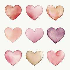 Sticker - Watercolor Hearts Set.