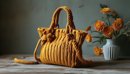 Chic knitted handbag with intricate patterns and vibrant colors