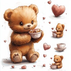 Canvas Print - Cute Bear & Hearts.