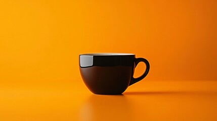 Wall Mural - Black mug on a vibrant orange background.