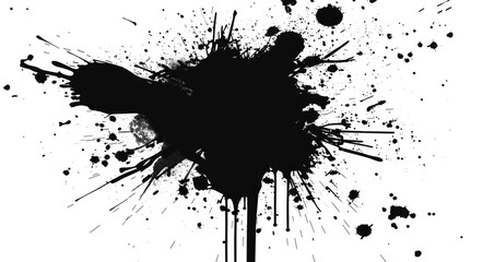 Splatter Brush. Black Ink Stain on White Background Texture with Paintbrush Strokes