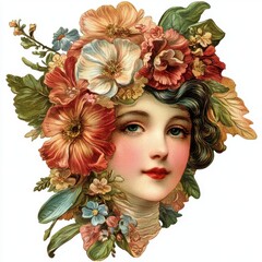 Wall Mural - Floral Face Illustration.