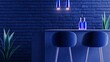 © Gefo - Modern minimalist bar interior with blue lighting and empty stools