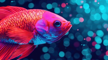 Colorful fish swimming in vibrant underwater scene, artistic bubbles in background.