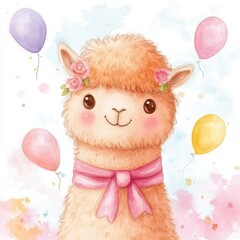 Canvas Print - Cute Llama with Balloons.