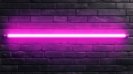 Poster - Glowing purple neon light on brick wall in minimalistic setting