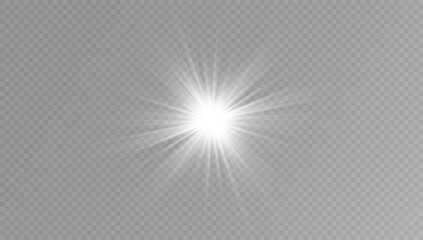 Aufkleber - White glowing light explodes on a transparent background. with ray. Transparent shining sun, bright flash. Special lens flare light effect.	