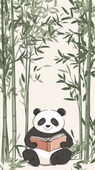 Sticker - Panda Reading in Bamboo Forest