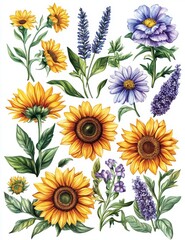 Wall Mural - Sunflowers & Lavender.