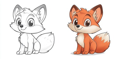 Poster - Cute Fox Coloring Page.