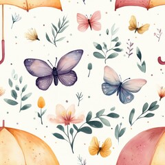 Wall Mural - Watercolor Butterfly Pattern.