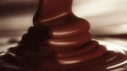 Poster - Super Slow Motion of Pouring Hot Melted Chocolate, Filmed on High Speed Cinema Camera, 1000 fps. Camera in Motion. Extreme Macro Shot.