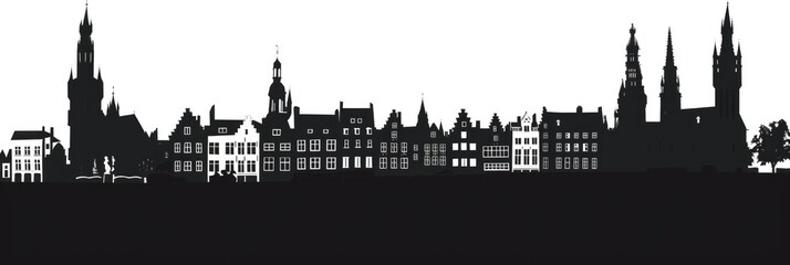 Town Silhouette. Bruges Old Town Skyline Monochrome Landmark Outline